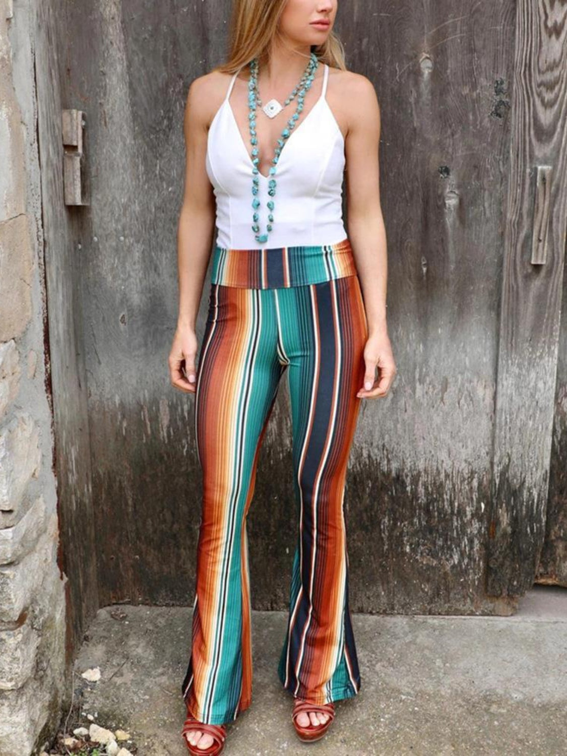 High Waist Striped Bootcut Pants High Waist Striped Bootcut Pants